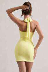 Lemon Bodycon Halter-Neck Mini Dress